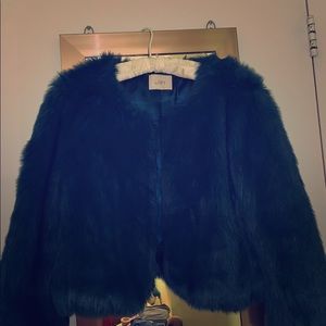 Faux fur dark blue short coat